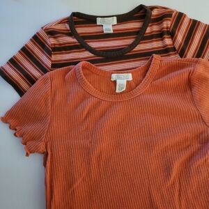 Full Tilt Essentials Baby Tee Girls Small 8-10 Lettuce Edge Ribbed Lot of 2 Tops